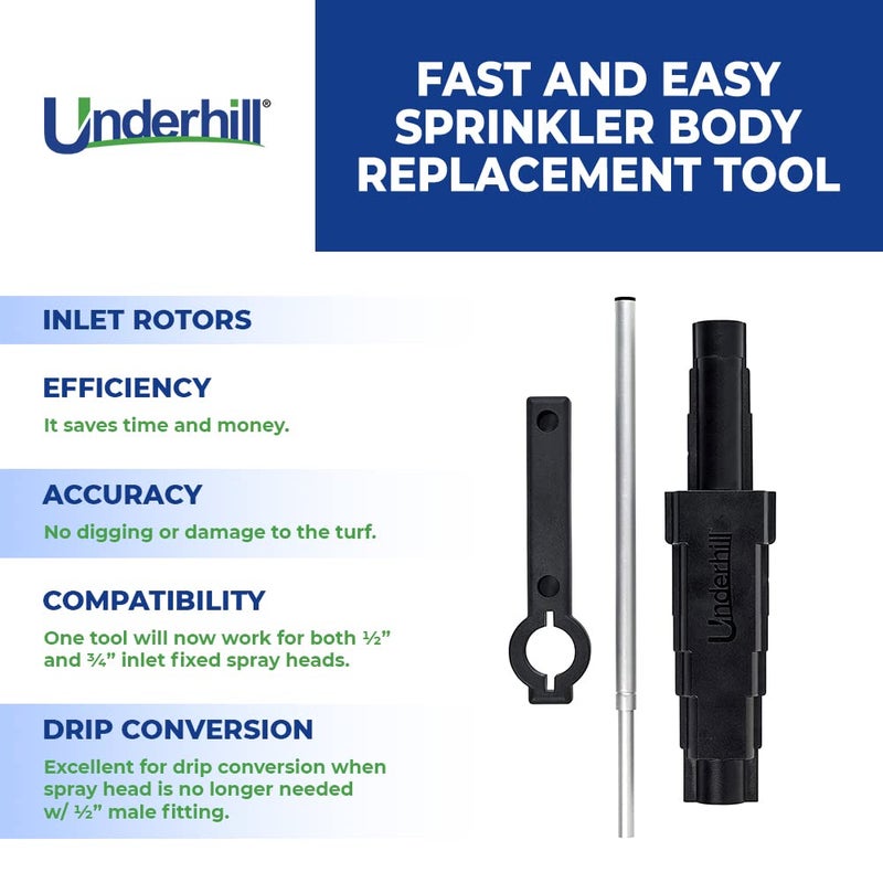 Underhill EasyOut 2in1 Sprinkler Removal Tool for Rotors and Spray Head Replacement with Torque Wrench, Irrigation Pop-up Repair Tool, A-EO-SRT-RS - Image 3